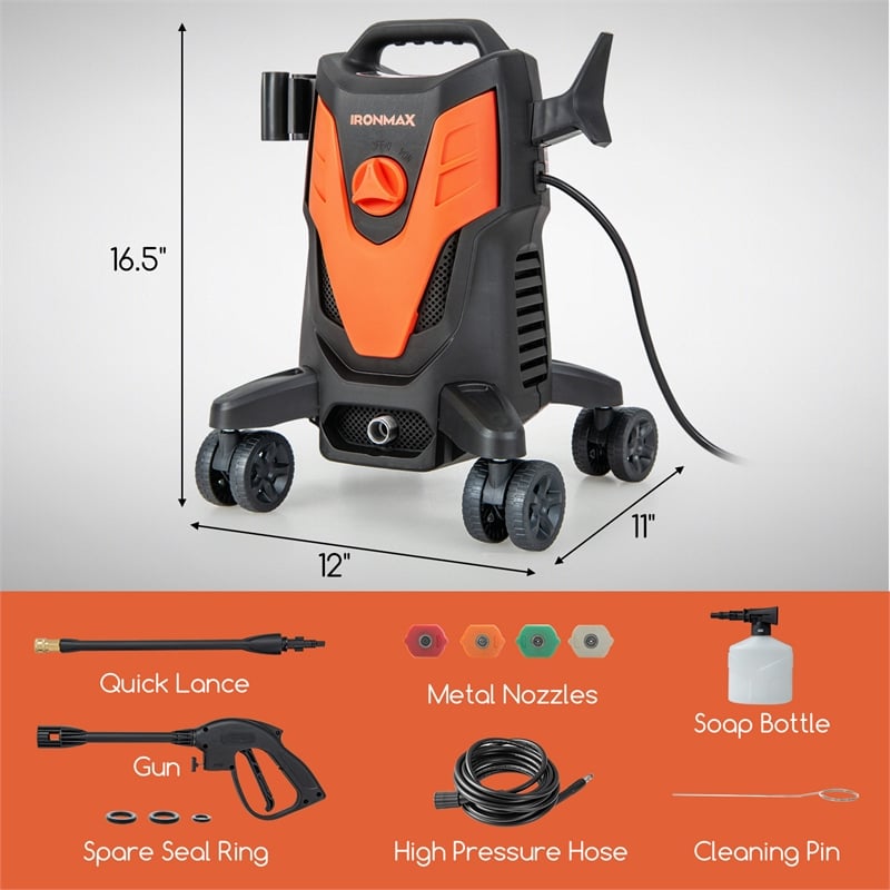 Ironmax 2400 PSI High Pressure Cleaner Electric Pressure Washer Orange