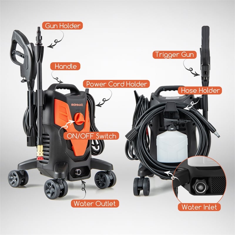 Ironmax 2400 PSI High Pressure Cleaner Electric Pressure Washer Orange