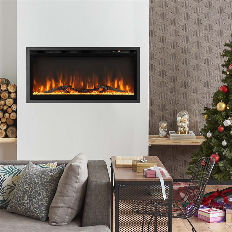 36inch Electric Fireplace Wall Mounted Freestanding with Remote Control Black