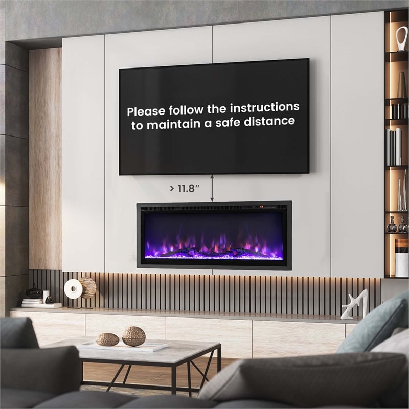 36inch Electric Fireplace Wall Mounted Freestanding with Remote Control Black