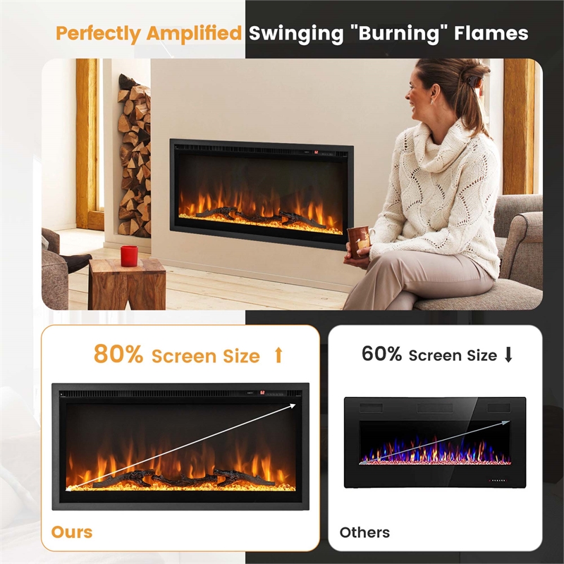 36inch Electric Fireplace Wall Mounted Freestanding with Remote Control Black
