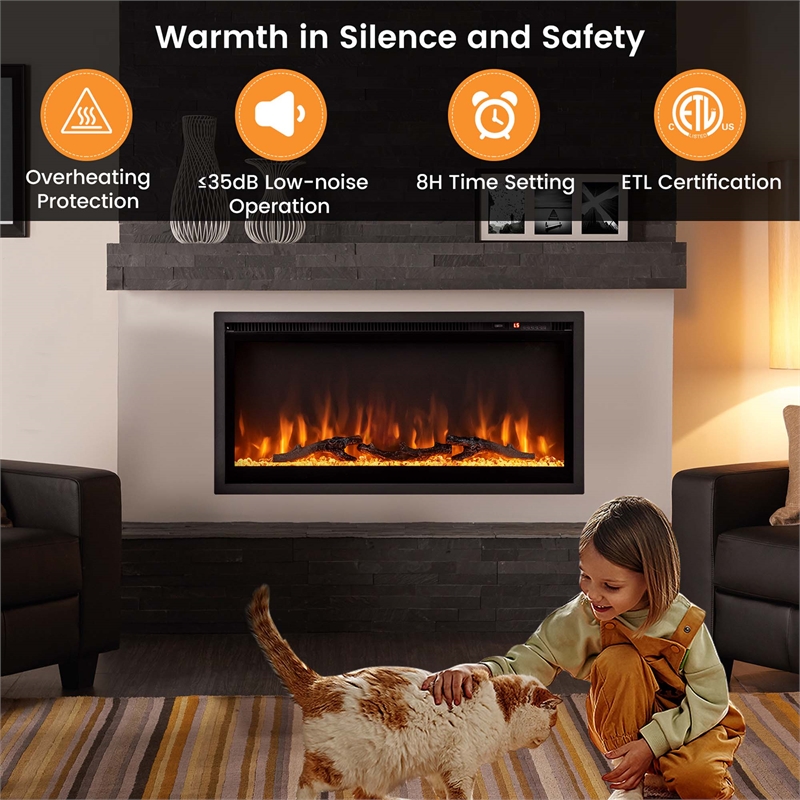 36inch Electric Fireplace Wall Mounted Freestanding with Remote Control Black
