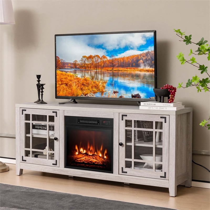58 Inches Fireplace TV Stand for TVs up to 65 Inches Beige