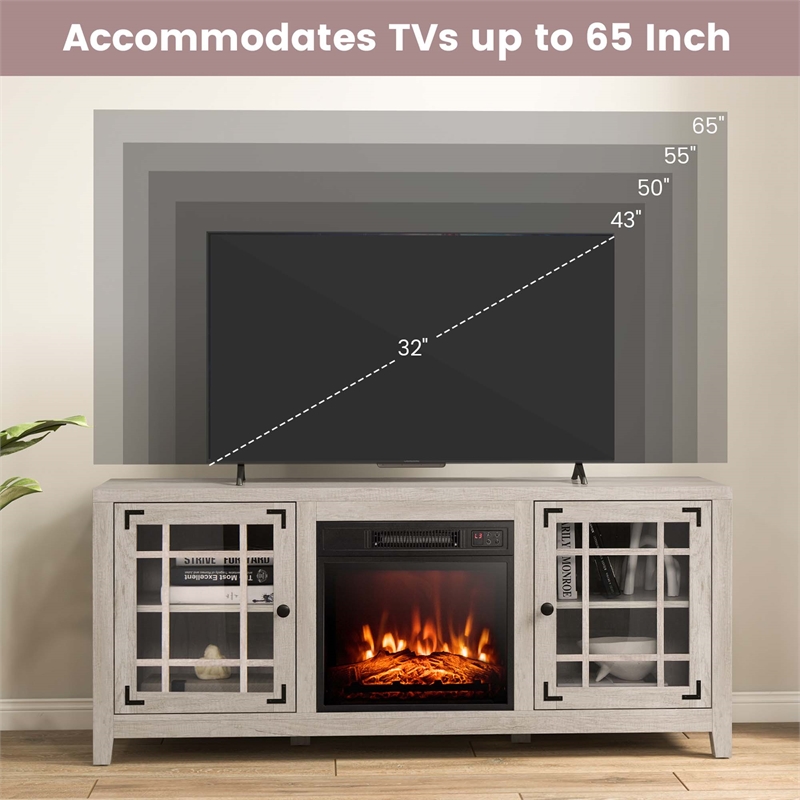 58 Inches Fireplace TV Stand for TVs up to 65 Inches Beige