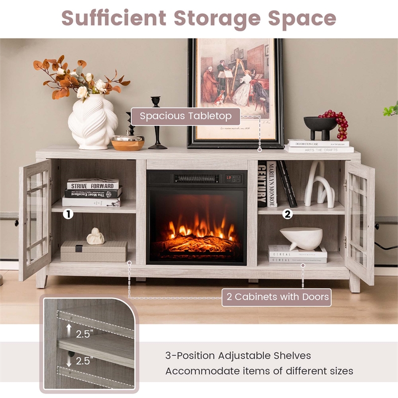 58 Inches Fireplace TV Stand for TVs up to 65 Inches Beige