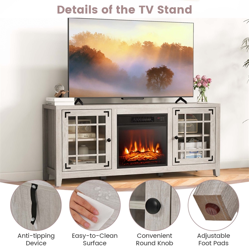 58 Inches Fireplace TV Stand for TVs up to 65 Inches Beige
