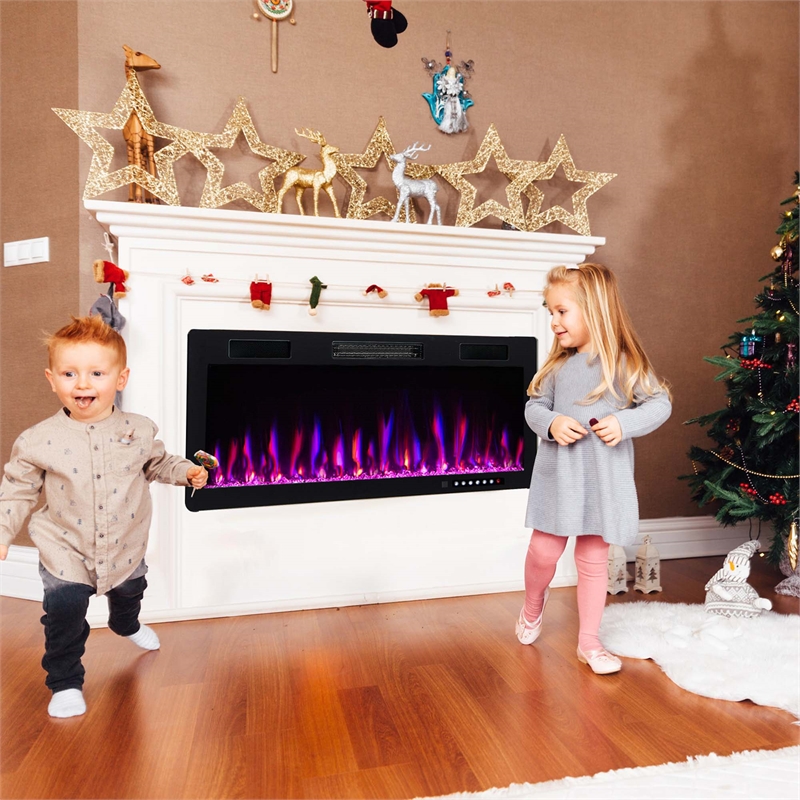 50inch Linear Electric Fireplace 1500W Recessed Wall Mounted Black