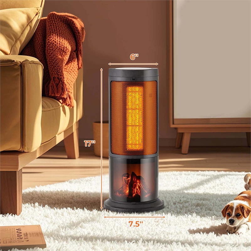 17 Inch Tower Space Heater for Indoor Use 1500W PTC Fireplace Heater Black