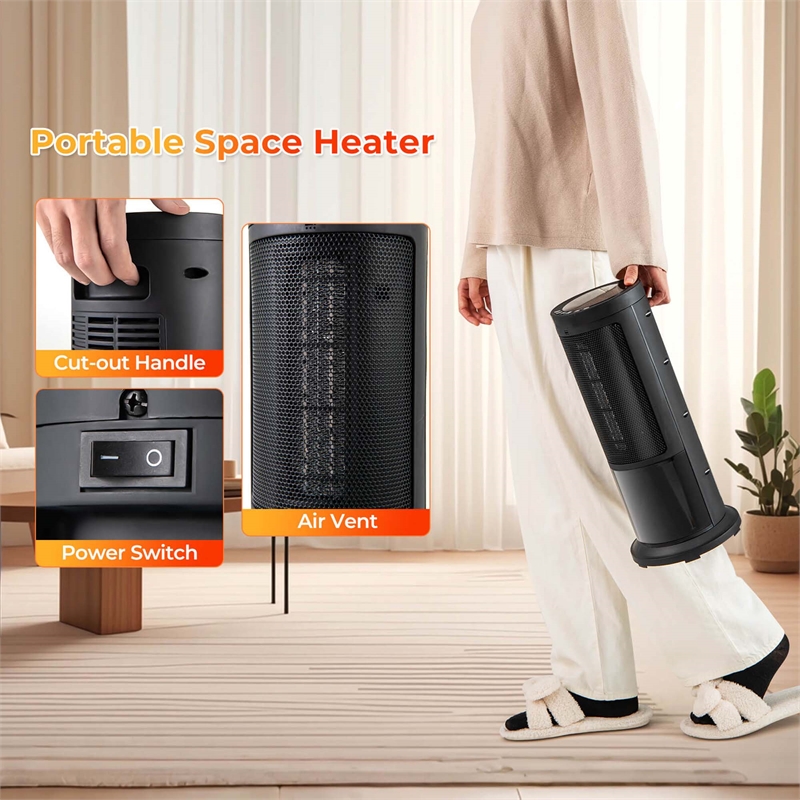 17 Inch Tower Space Heater for Indoor Use 1500W PTC Fireplace Heater Black