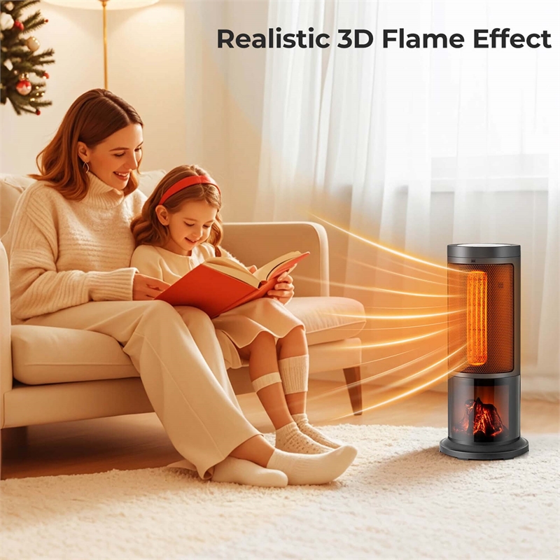 17 Inch Tower Space Heater for Indoor Use 1500W PTC Fireplace Heater Black