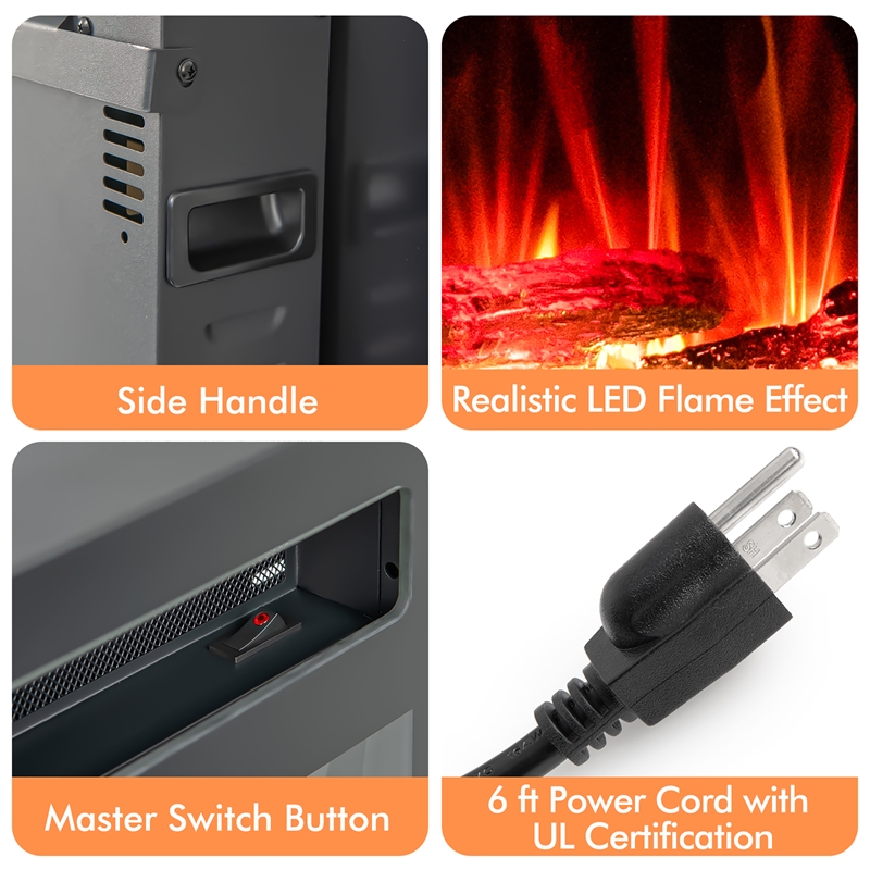 68inch Ultra Thin Electric Fireplace Recessed Wall Mounted Black