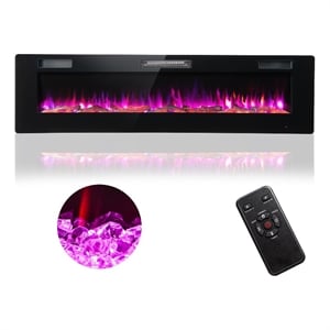 68inch Ultra Thin Electric Fireplace Recessed Wall Mounted Black