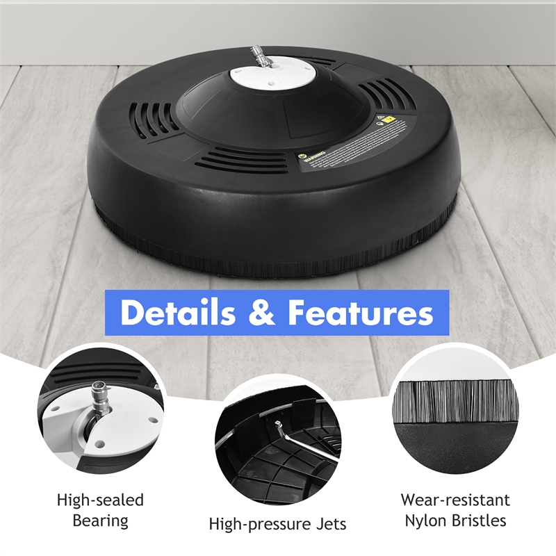 16inch Pressure Washer Surface Cleaner Attachment with 2 Extension Wand Black