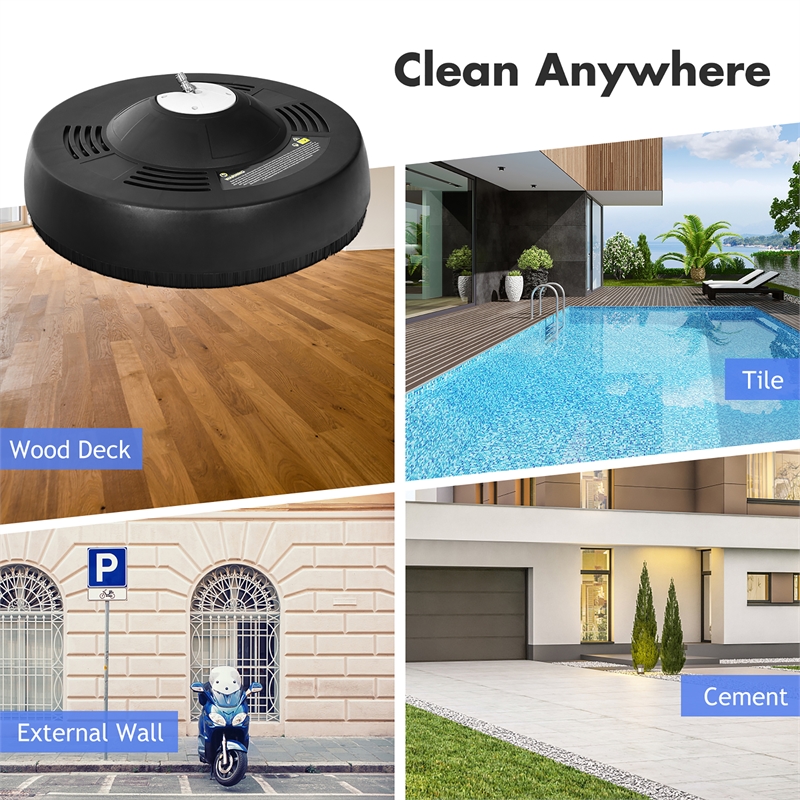 16inch Pressure Washer Surface Cleaner Attachment with 2 Extension Wand Black