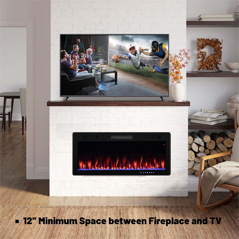 40inch Linear Electric Fireplace 1500W Recessed Wall Mounted Black
