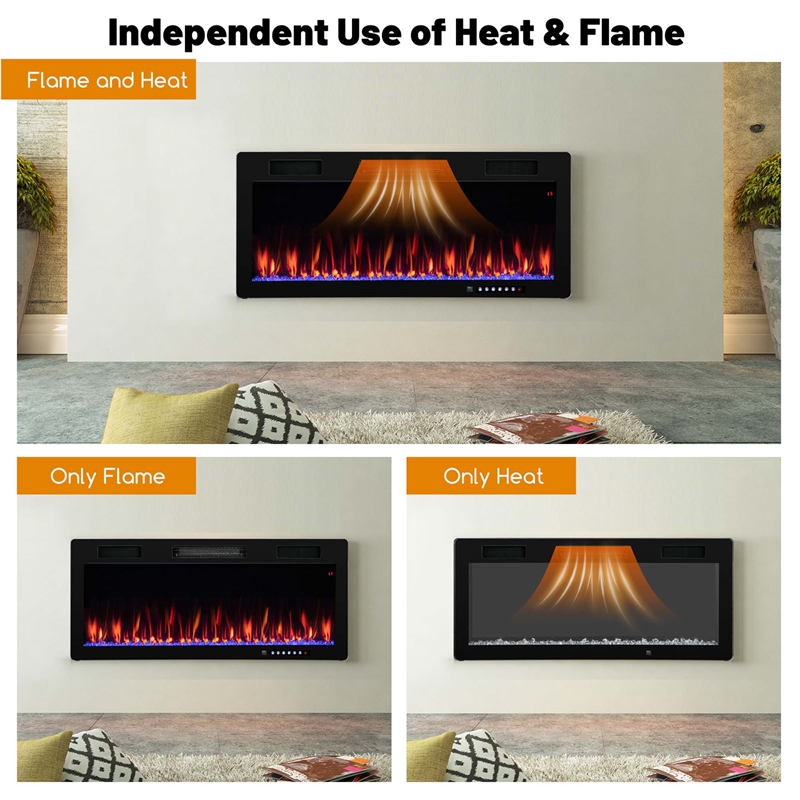 40inch Linear Electric Fireplace 1500W Recessed Wall Mounted Black