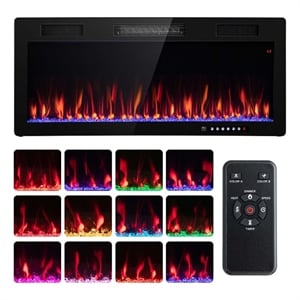 40inch Linear Electric Fireplace 1500W Recessed Wall Mounted Black