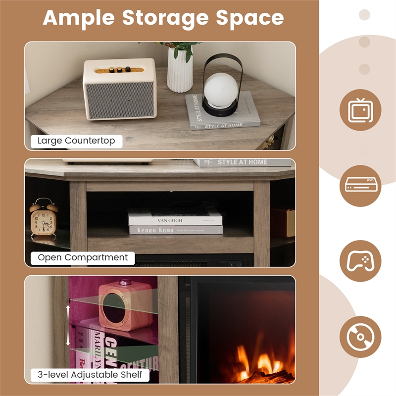 Fireplace TV Stand and 18inch Electric Fireplace for Tvs up to 50inch Gray