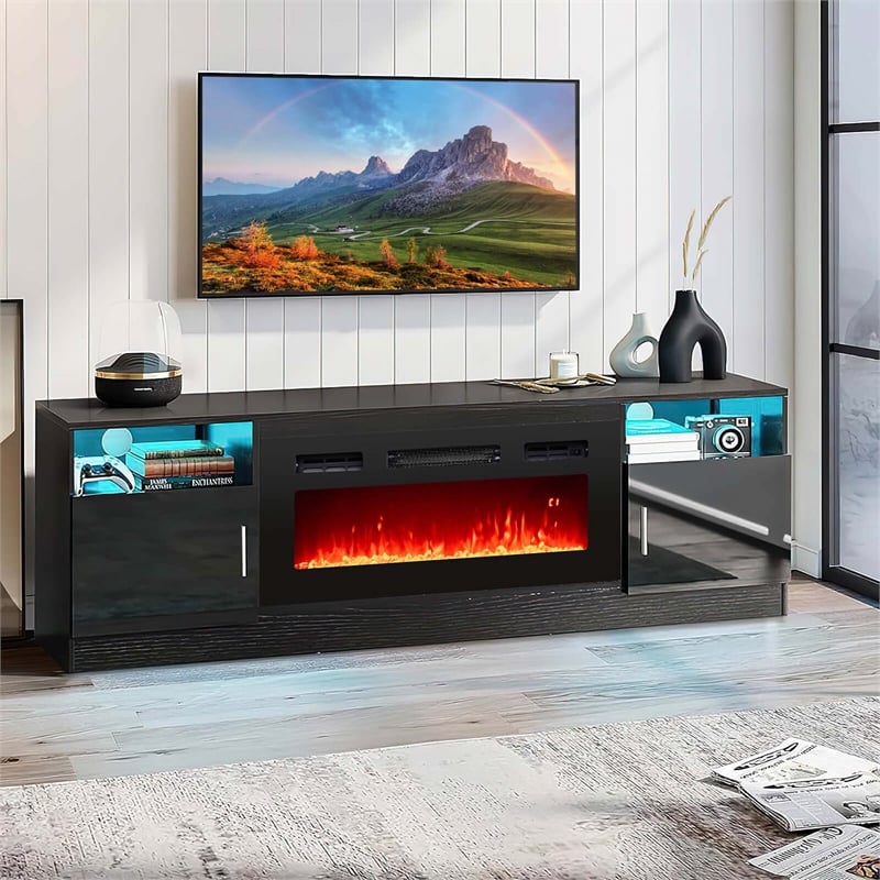 36inch 5000 BTU Electric Fireplace with Strips Remote Crystal Stones Black