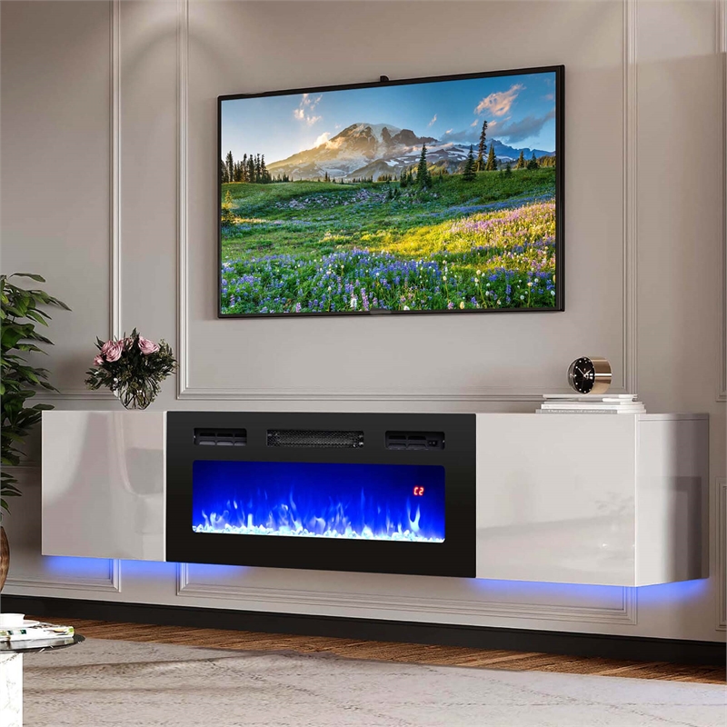 36inch 5000 BTU Electric Fireplace with Strips Remote Crystal Stones Black