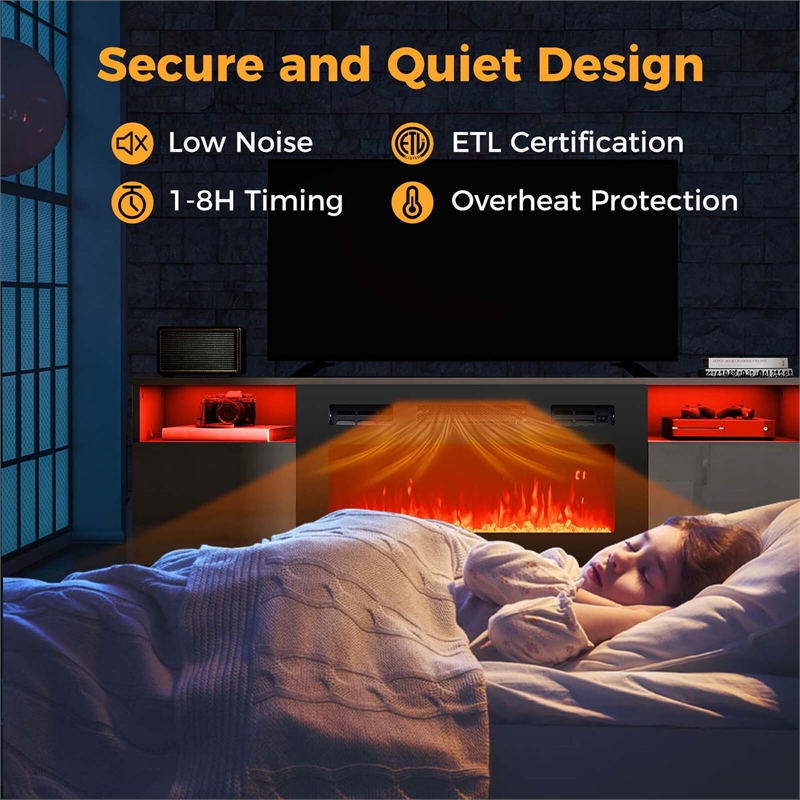 36inch 5000 BTU Electric Fireplace with Strips Remote Crystal Stones Black