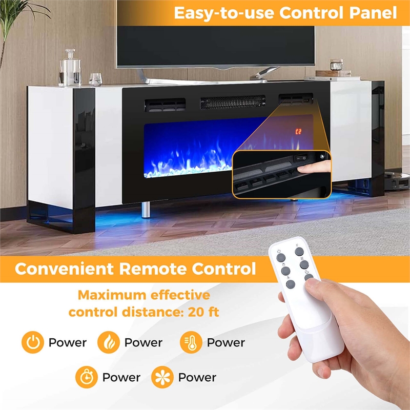 36inch 5000 BTU Electric Fireplace with Strips Remote Crystal Stones Black