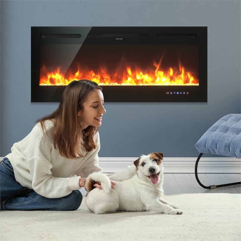 50inch Recessed Electric Fireplace Wall Mounted Heaterol Black