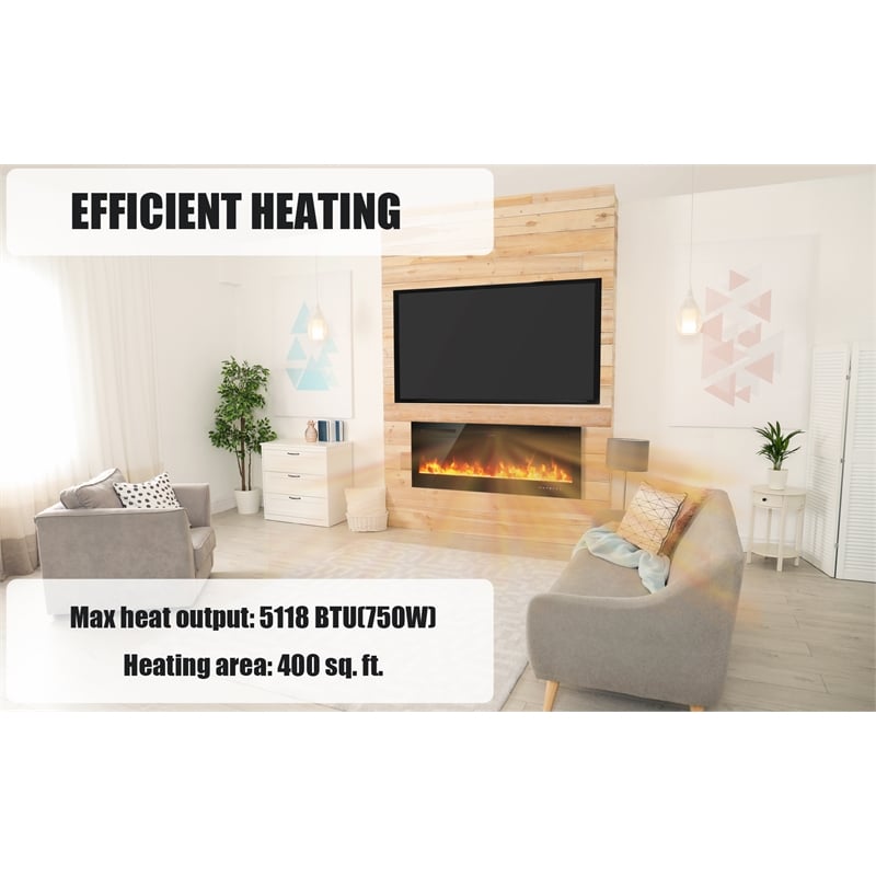 50inch Recessed Electric Fireplace Wall Mounted Heaterol Black