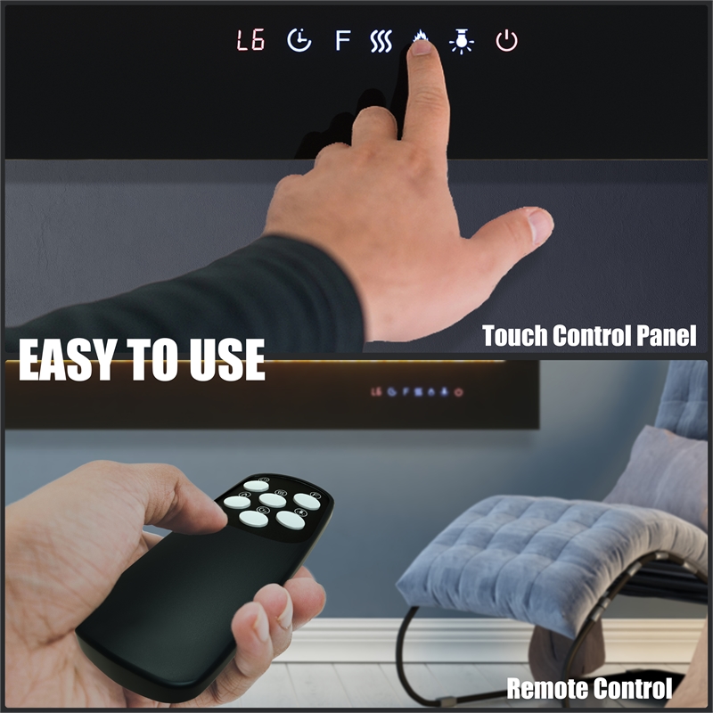 50inch Recessed Electric Fireplace Wall Mounted Heaterol Black