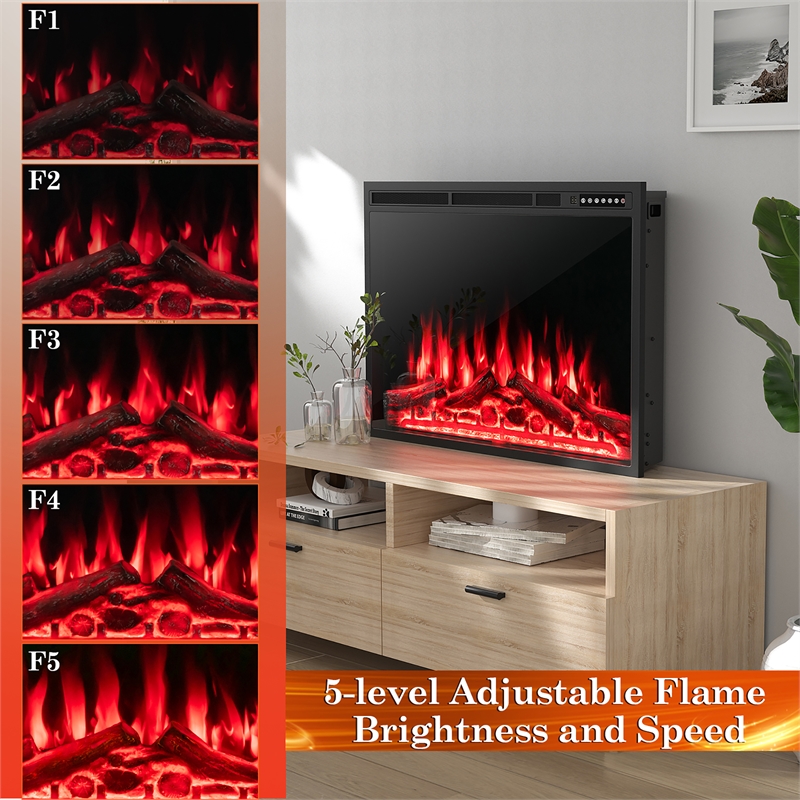 37inchElectric Fireplace Insert Heater Log Flame Effect 1500W Black