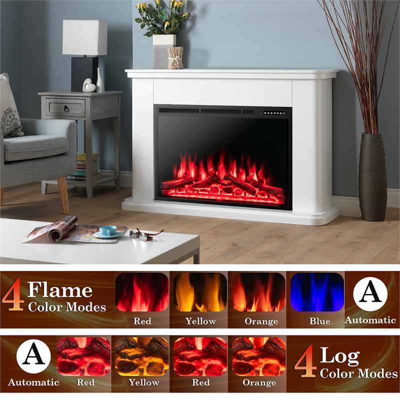 37inchElectric Fireplace Insert Heater Log Flame Effect 1500W Black