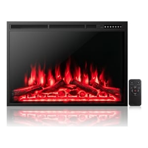 37inchElectric Fireplace Insert Heater Log Flame Effect 1500W Black