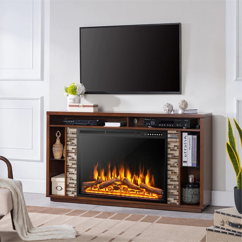 34inch Electric Fireplace Insert Heater with Remote Control 1500W Black