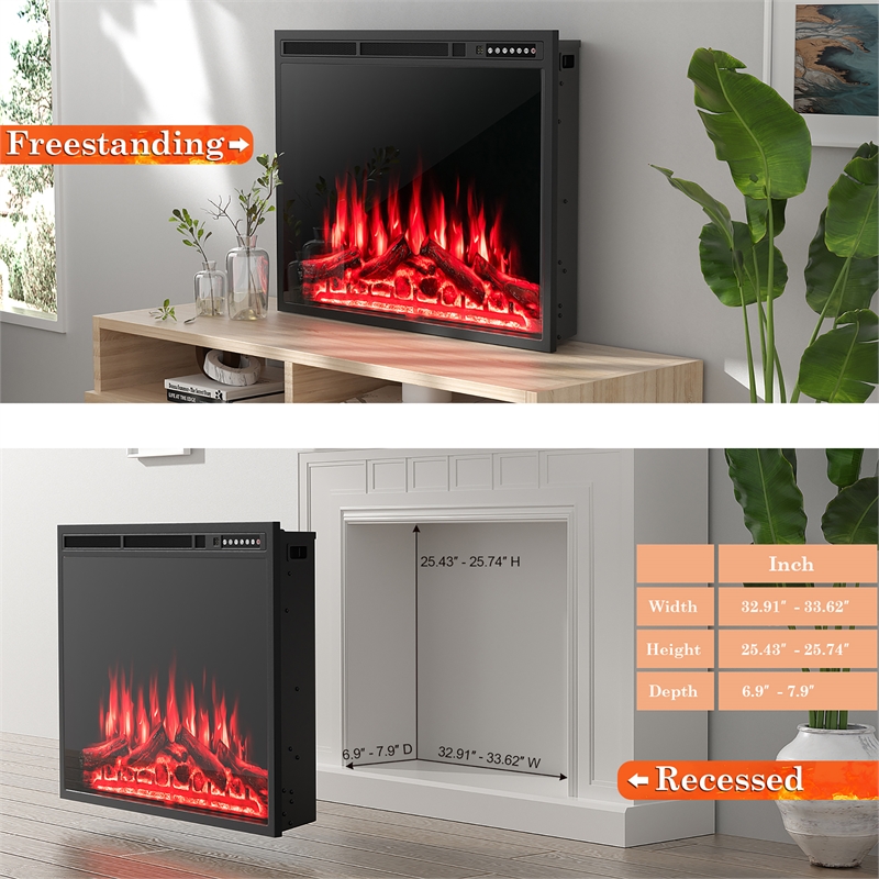 34inch Electric Fireplace Insert Heater with Remote Control 1500W Black