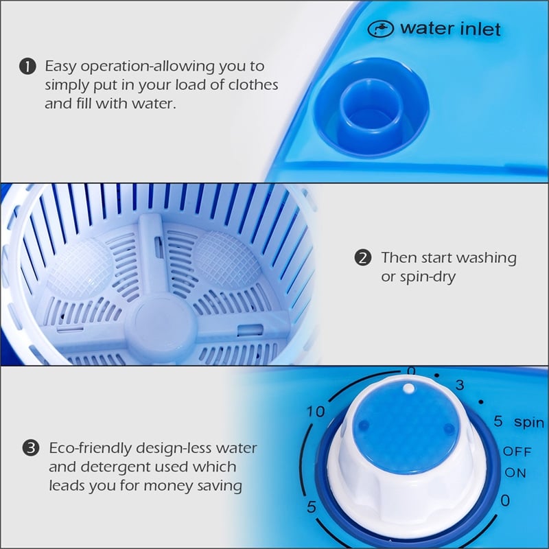 5.5lbs Portable Mini Compact Washing Machine Electric Laundry Blue
