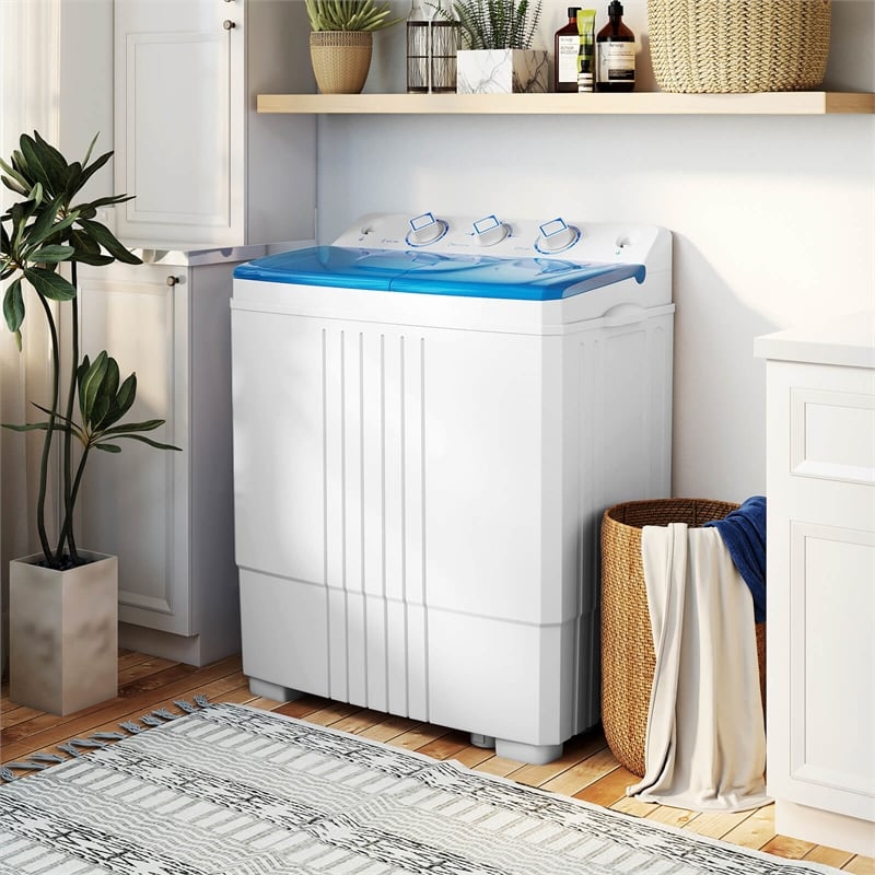 Twin Tub Portable Washing Machine with Drain Pump Timer Control Blue