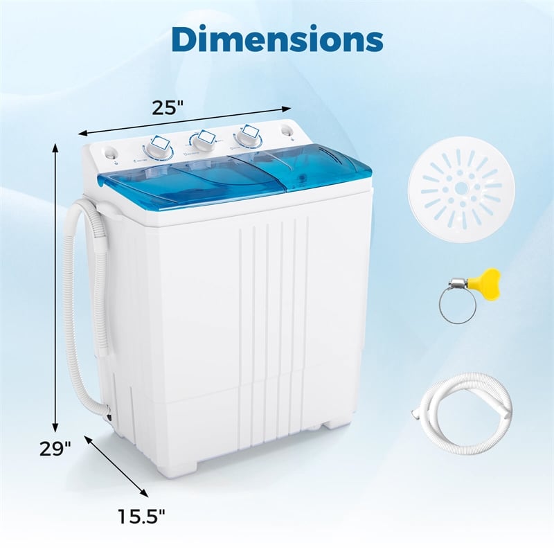 Twin Tub Portable Washing Machine with Drain Pump Timer Control Blue