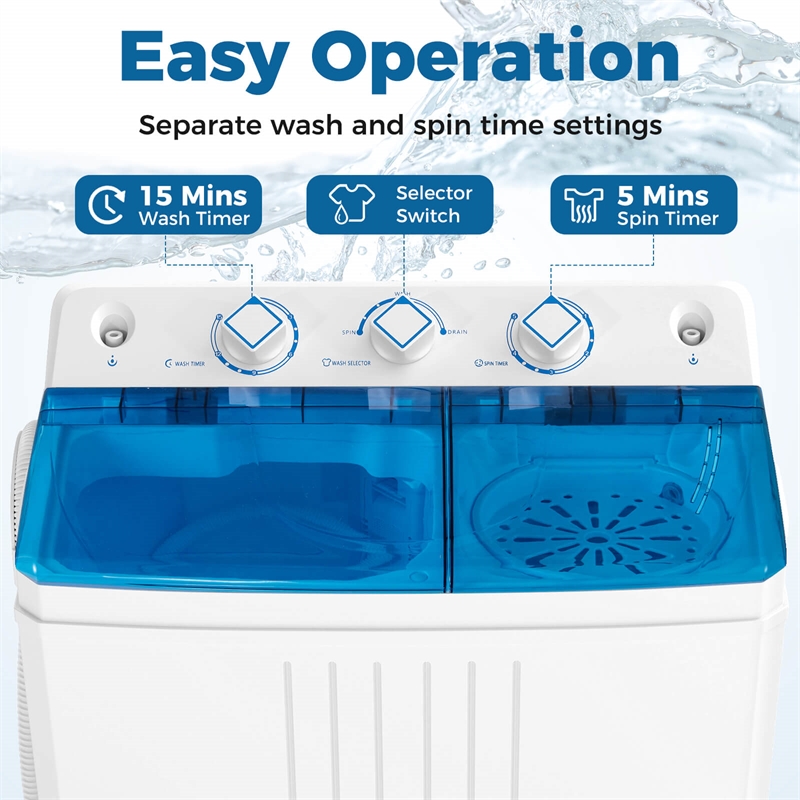 Twin Tub Portable Washing Machine with Drain Pump Timer Control Blue