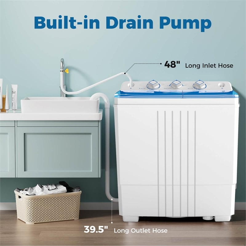 Twin Tub Portable Washing Machine with Drain Pump Timer Control Blue