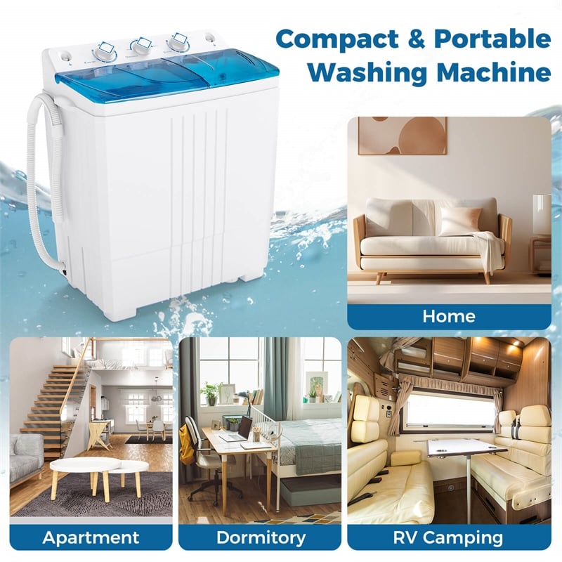 Twin Tub Portable Washing Machine with Drain Pump Timer Control Blue