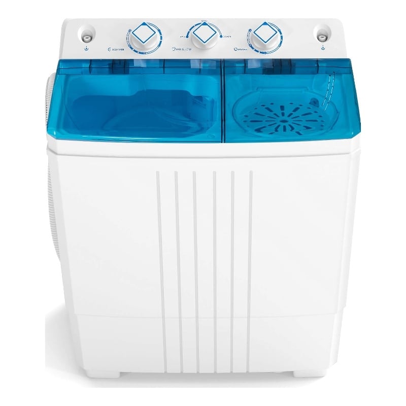 Twin Tub Portable Washing Machine with Drain Pump Timer Control Blue