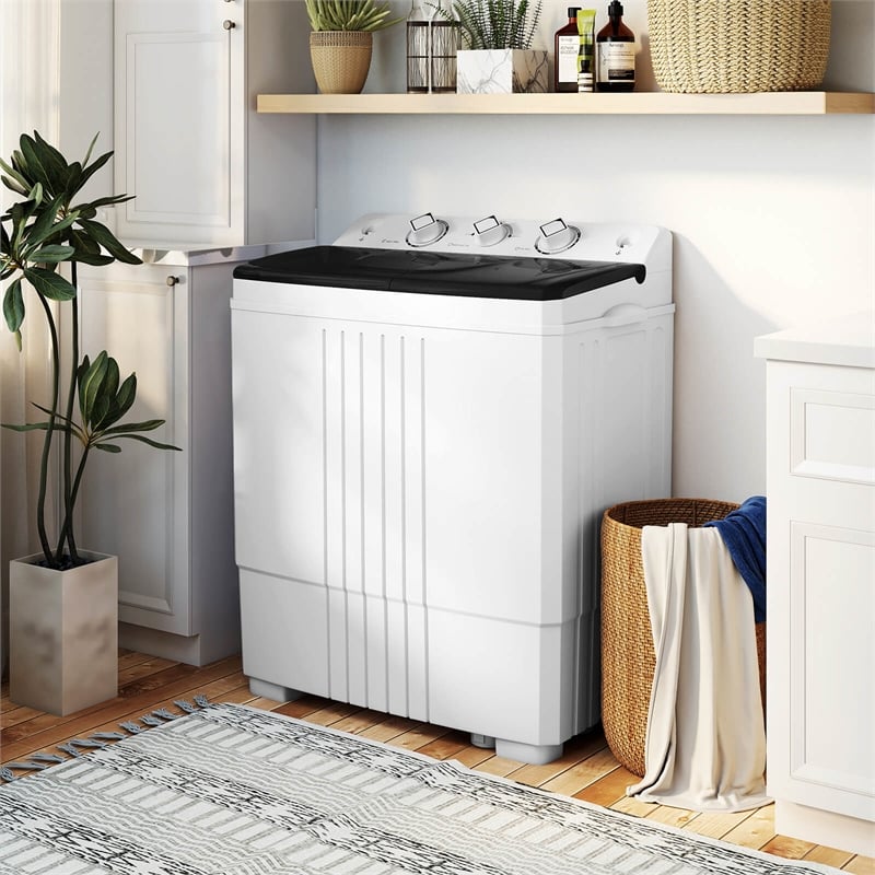 Twin Tub Portable Washing Machine with Drain Pump Timer Control Black