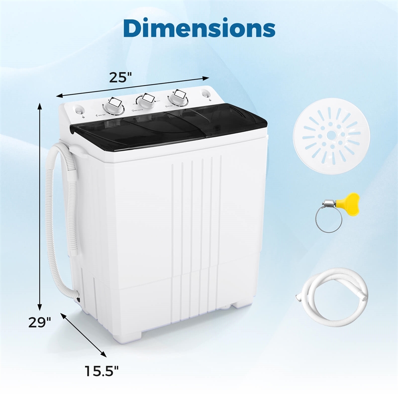 Twin Tub Portable Washing Machine with Drain Pump Timer Control Black