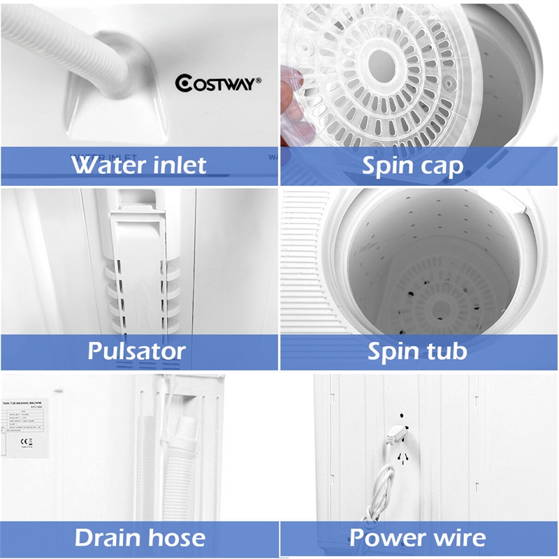 17.6 lb Portable Mini Compact Twin Tub Washing Machine Washer Spin Dryer White