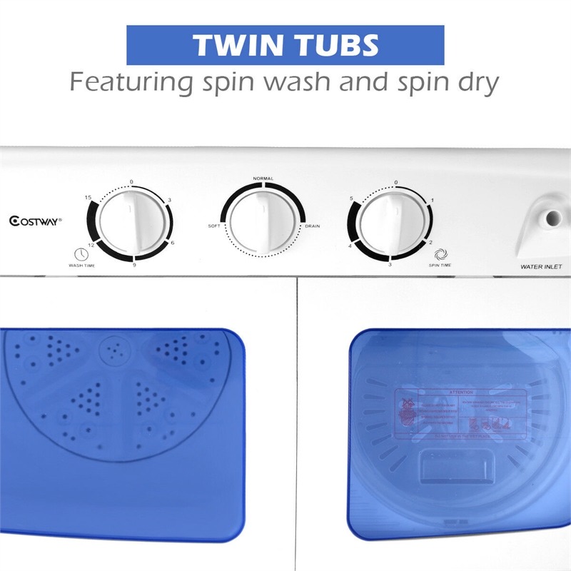 17.6 lb Portable Mini Compact Twin Tub Washing Machine Washer Spin Dryer White