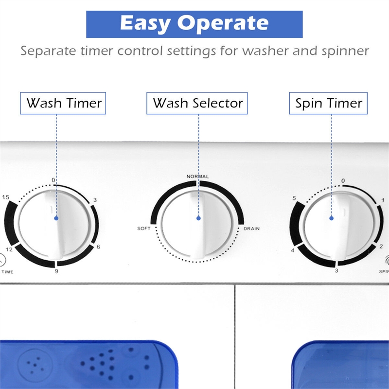 17.6 lb Portable Mini Compact Twin Tub Washing Machine Washer Spin Dryer White