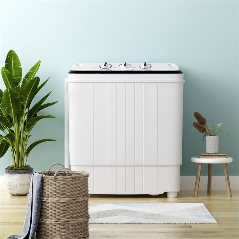 Portable Washing Machine 17.6 lbs Twin Tub Laundry Washer with Drain Pump Grey