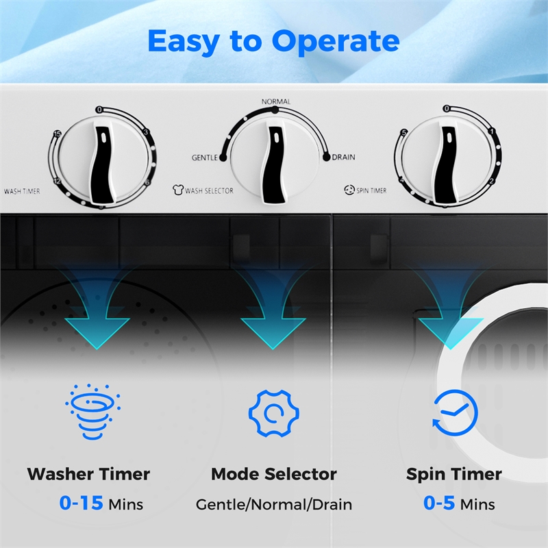 Portable Washing Machine 17.6 lbs Twin Tub Laundry Washer with Drain Pump Grey