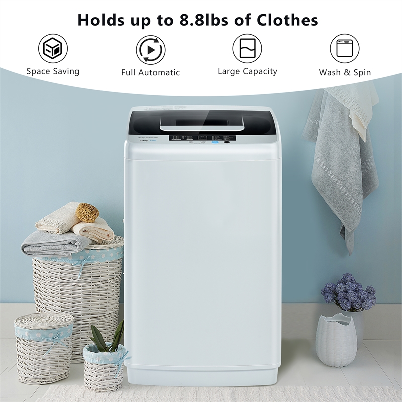 Portable Full Automatic Laundry Washing Machine 8.8lbs Spin Washer Gray