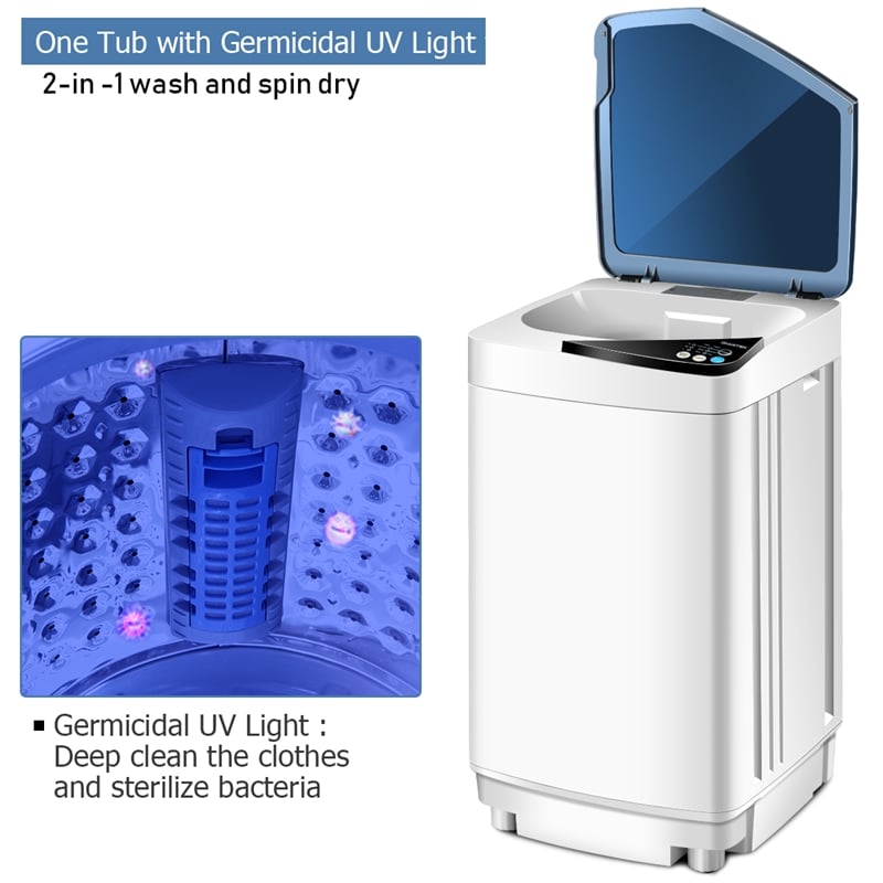 Full Automatic Washing Machine 7.7 lbs Washer Spinner Germicidal UV Light Blue